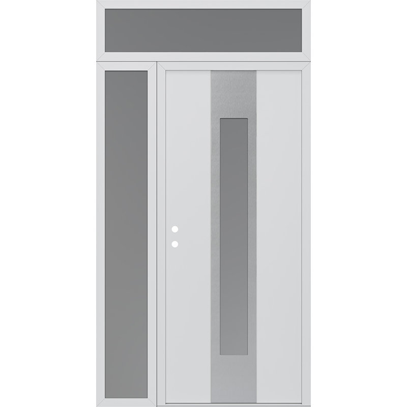 Porte d'entrée avant à panneau en acier argenté Diamond gauche gauche avec panneau latéral et traverse, L 50 po x H 96 po