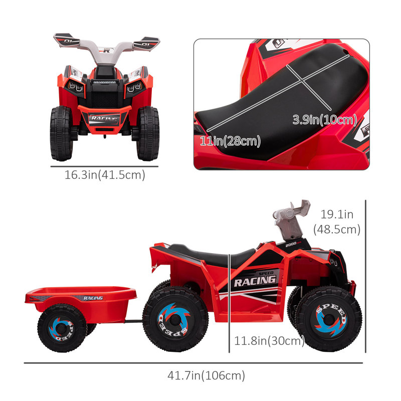 Red 6-Volt Kids ATV Quad with Back Trailer