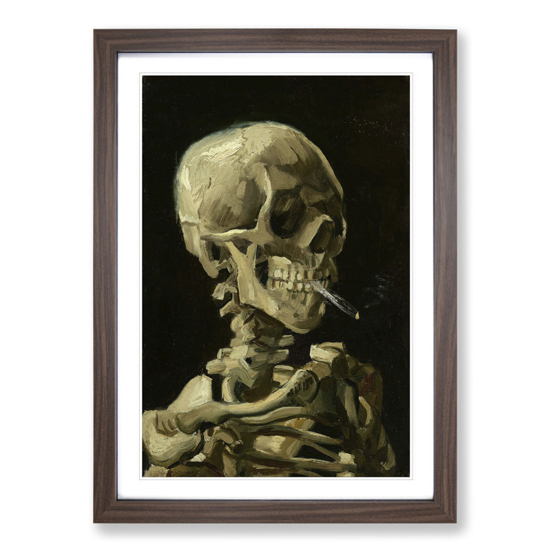 Cigarette with Skull by Vincent Van Gogh - Picture Frame Painting on MDF, Walnut Framed, 36cm H x 27cm W x 2cm D