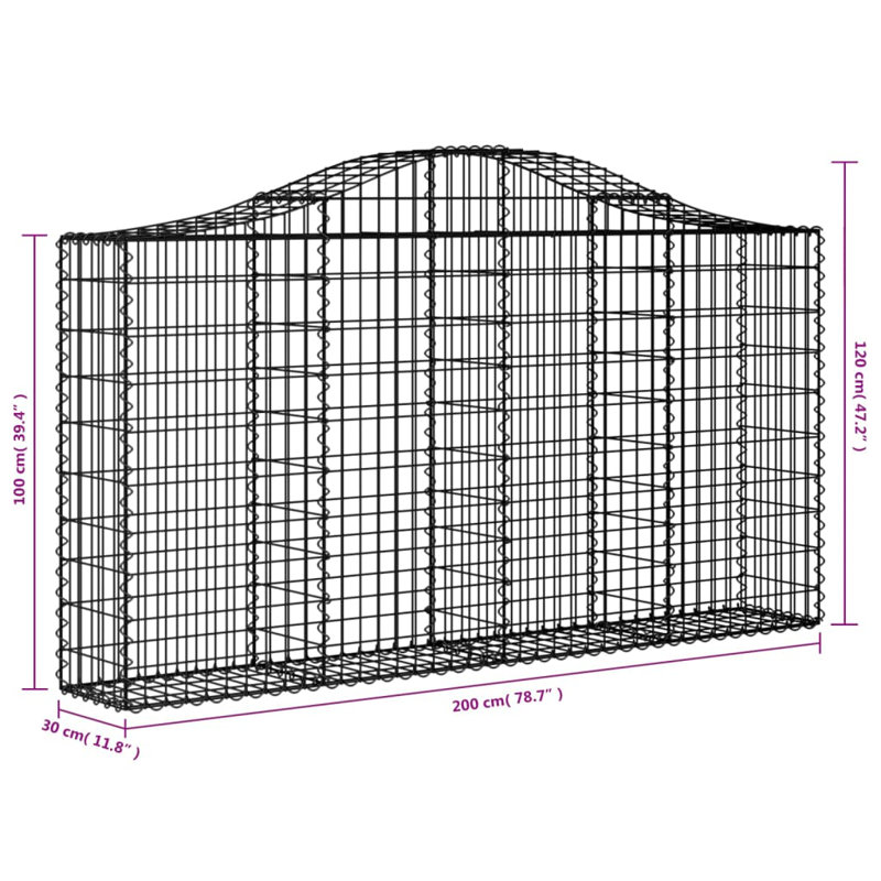 Bitha Silver Metal Arched Gabion Baskets, 120cm H x 200cm W x 30cm D, 50