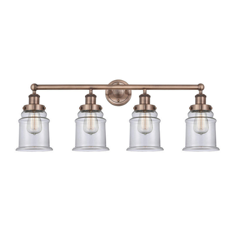 Éclairage pour meuble-lavabo de salle de bain 4 lumières Cailen de la collection Edison, Transparent, Antique Copper