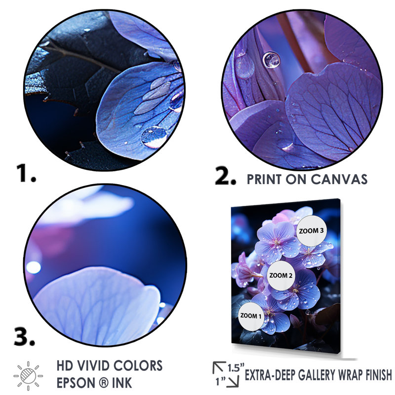 «Violets Illuminated By Moonlight I», reproduction sur toile, H 40 po x l 30 po x P 1,5 po, Cadre simple noir