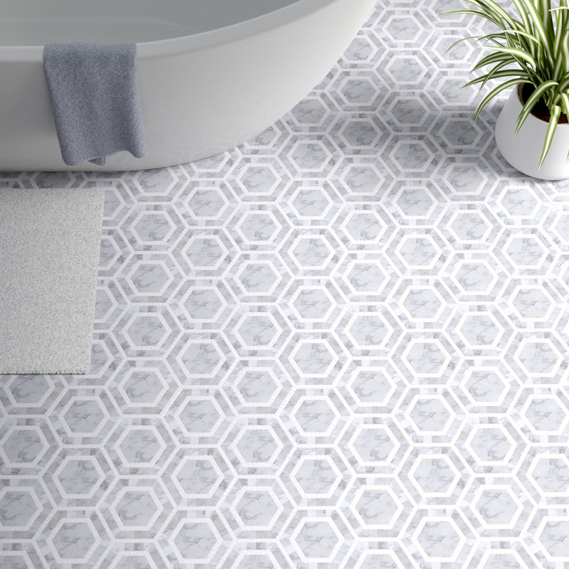 Zeta Random Sized Marble Honeycomb Mosaic Wall & Floor Tile, Thassos