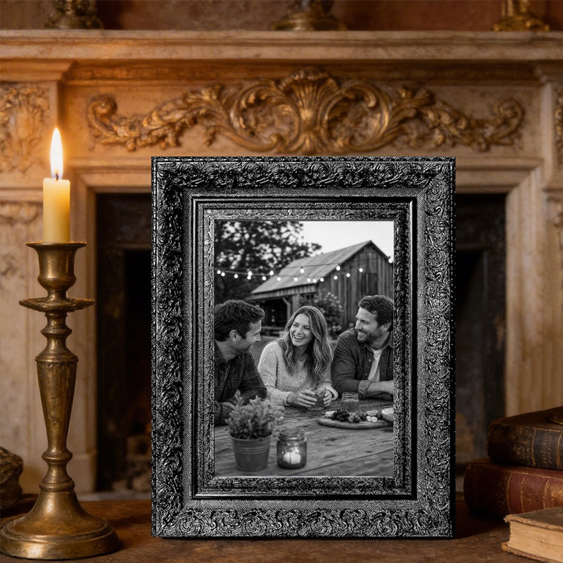 Cadre 1 photo noir orné de 5 po x 7 po avec fixation murale ou de table, Black, 1, L 5 po x H 7 po
