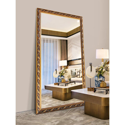 European-Style Vintage Solid Wood Carved Rectangular Full-Length Mirror