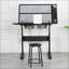Bureaux | Bureau à dessin réglable à manivelle avec 2 tiroirs en métal Tabouret | Noir | Verre et métal