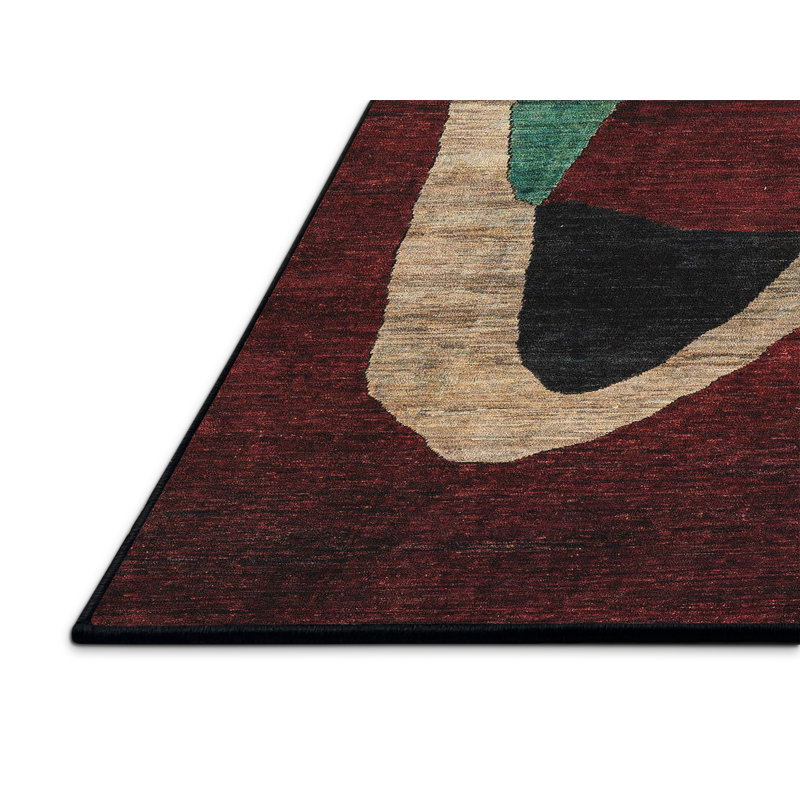 Tapis abstrait blanc / noir / bleu Monyea, Rectangle 6 pi x 9 pi