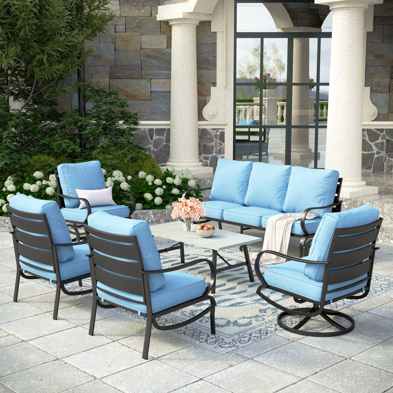 Tapasi Outdoor Patio Conversation Furniture Set, Light Blue