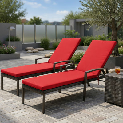 Ensemble de 2 chaises longues d'extérieur réglables avec coussins amovibles - Structure en acier, rotin PE, sièges de patio résistants aux intempéries en rouge, blanc et turquoise