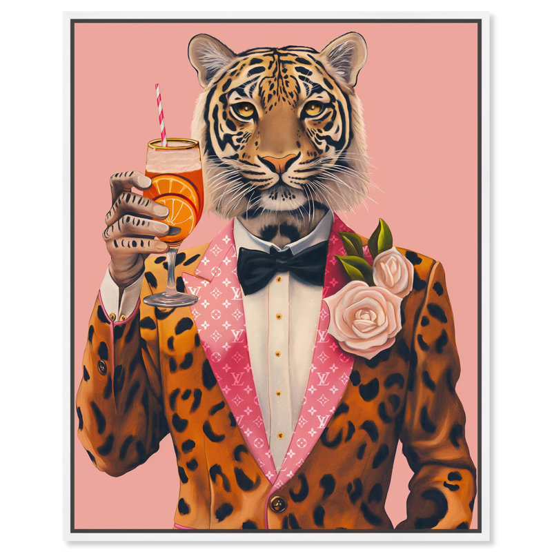 «Tiger Bellini», art mural Glam, H 31 po x l 25 po, Cadre flottant blanc