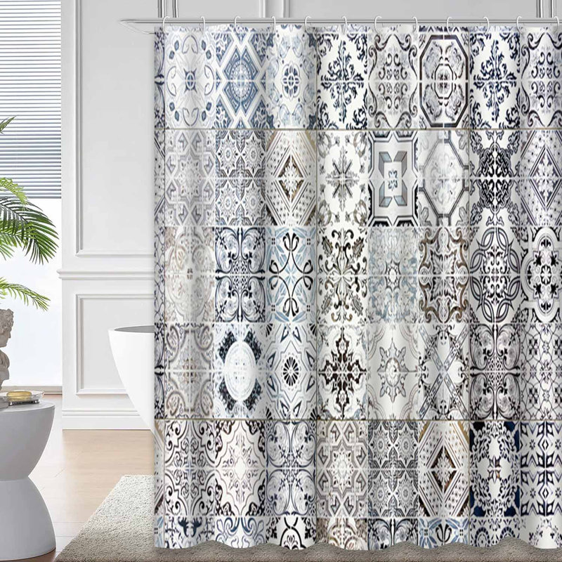 Rideau de douche espagnol à motif grunge rétro avec 12 crochets, L 72 po x l 72 po