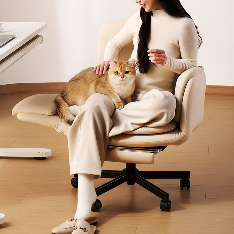 Chaise de bureau ergonomique crème avec accoudoirs pliables Apricot