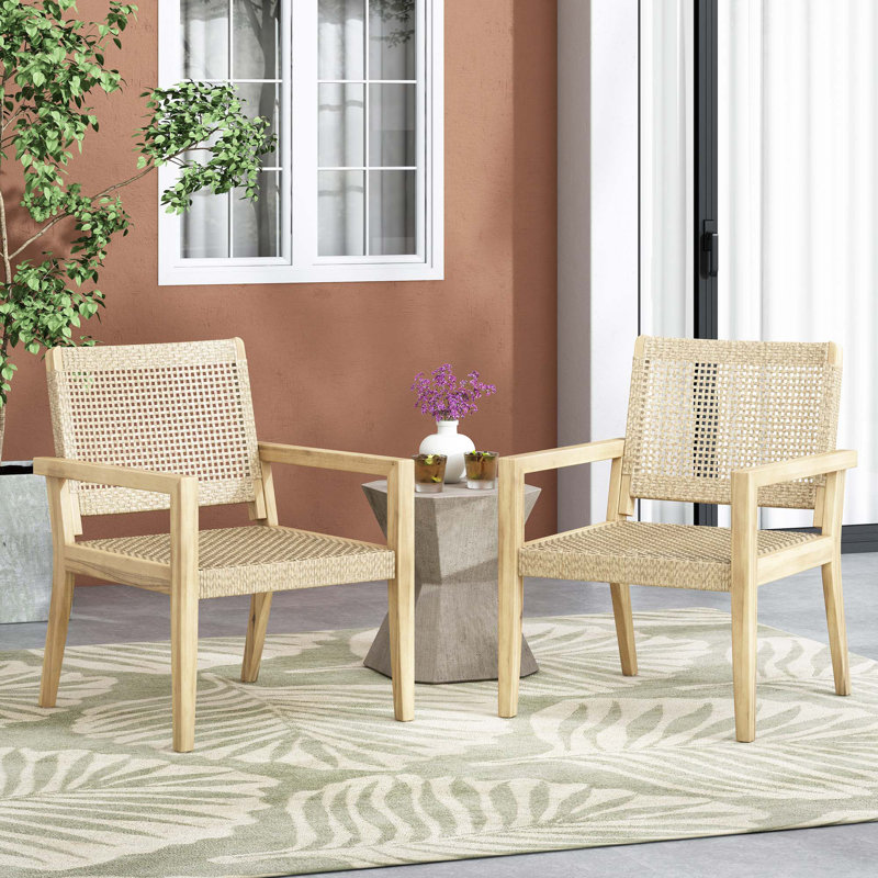Ensemble de 2 fauteuils d'extérieur en osier et bois d'acacia, multicolores et brun clair