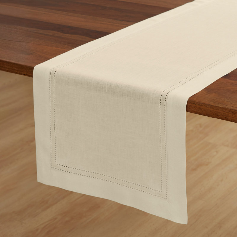Double Hemstitch - 100% Pure Linen Table Runner, 108" x 14", Ivory