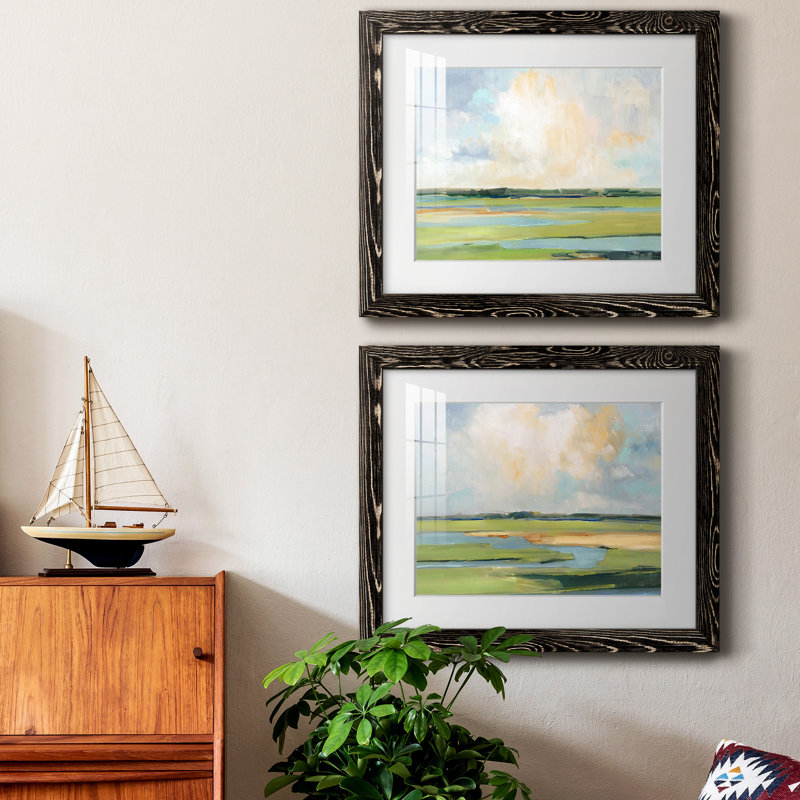 «Pastel Horizon I», ensemble de 2 peintures encadrées, Papier encadré noir, H 20 po x l 34 po x P 1,5 po