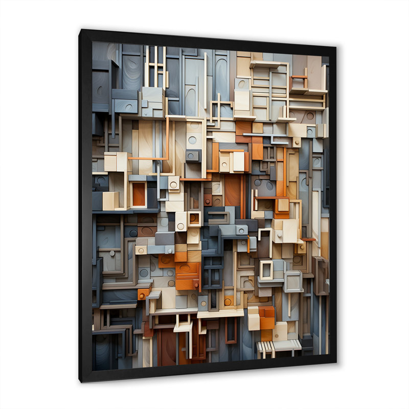 Abstrait taupe, bâtiment I, sur toile, H 44 po x l 34 po x P 1,5 po, Cadre simple noir