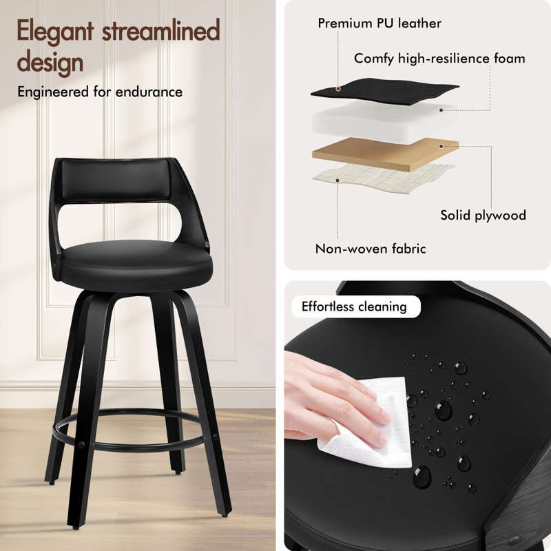 ALFORDSON 2x Bar Stools Swivel Padded Backrest Dining Kitchen Chair