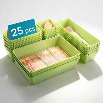 25-Piece Drawer Organizer Set With 4 Sizes, Versatile Clear Plastic Storage Bins And Trays For Bathroom Vanity, Makeup, Kitchen Utensils, Office Supplies, And Home Organization