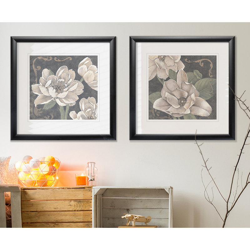 « magnifique magnolia i », ensemble de 2 reproductions encadrées, Cadre noir