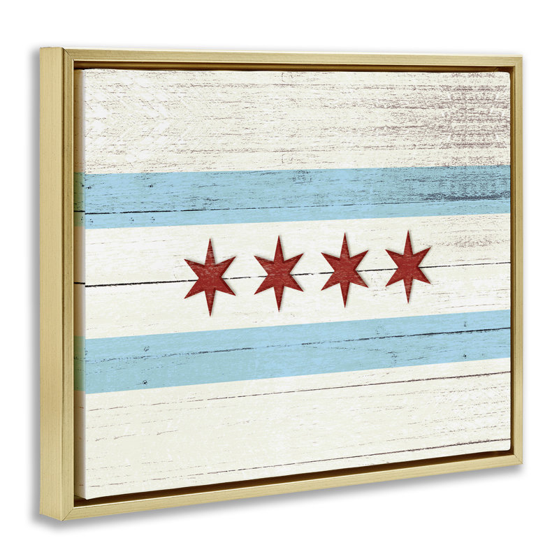 «Chicago Flag Distress Wood Look Canvas Wall Art» par Daphne Polselli, Cadre flottant doré, H 25 po x l 31 po