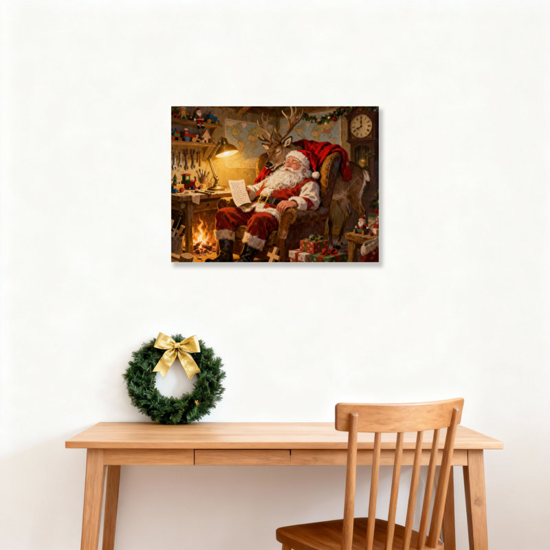 Père Noël atelier, art mural sur toile, H 16 po x l 24 po