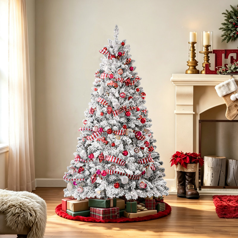 Arbre de Noël blanc enneigé avec pin, 4' H