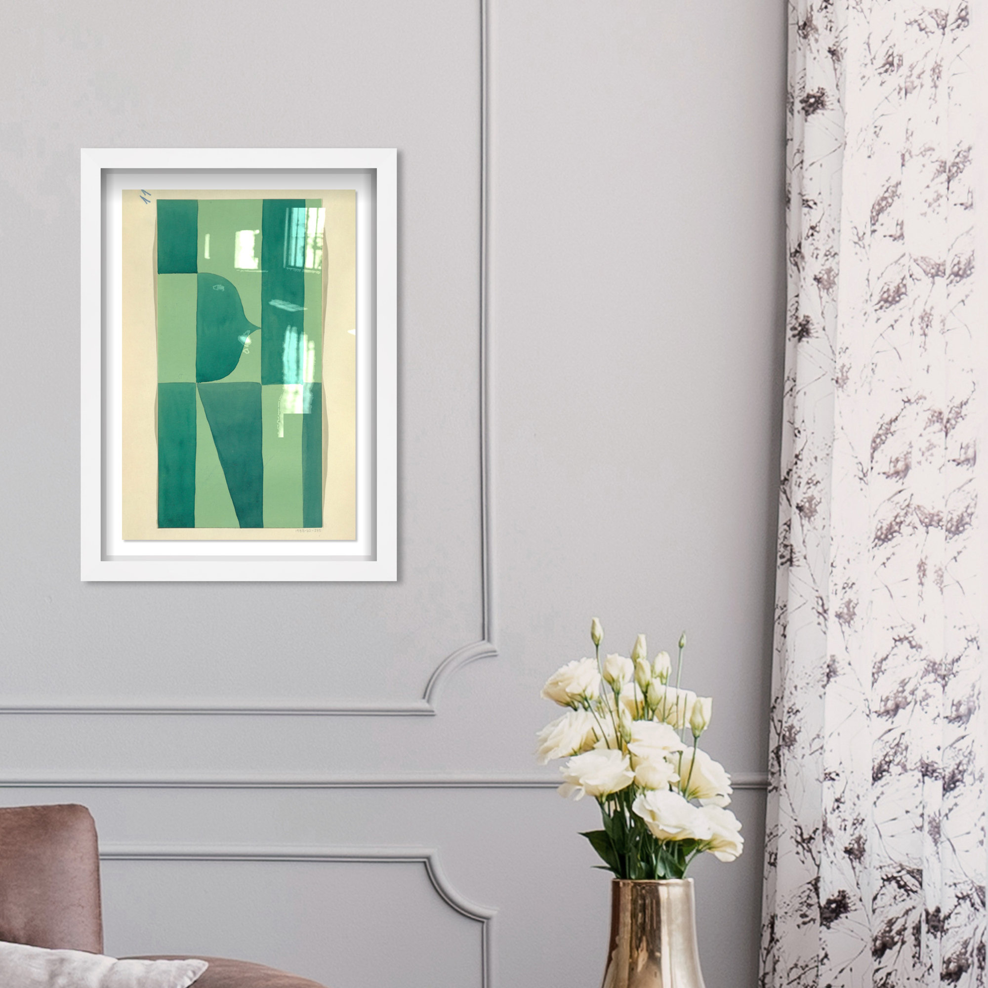 Green Abstract by Oliver Gal, 16" H x 11" W, White