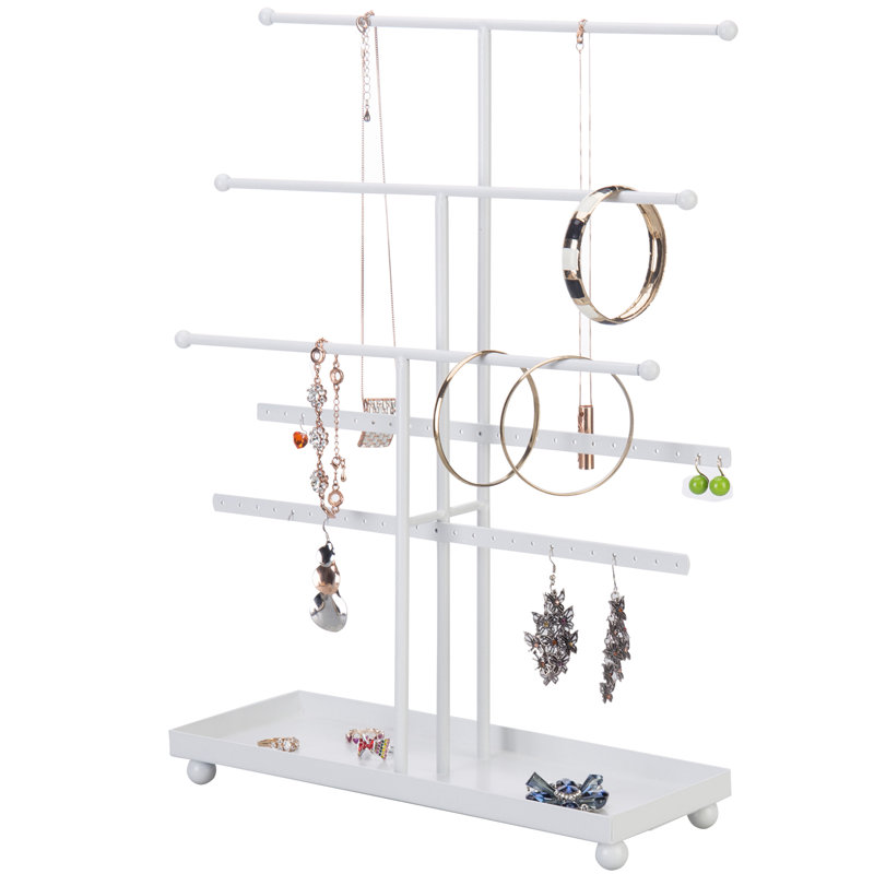 Decorative Tray with Display Bars Jewellery Stand, White