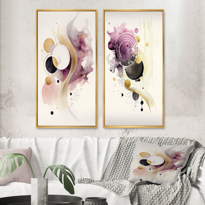 "Mouvement mauve profond", 2 pièces sur toile, Encadrement doré, H 20 po x l 24 po