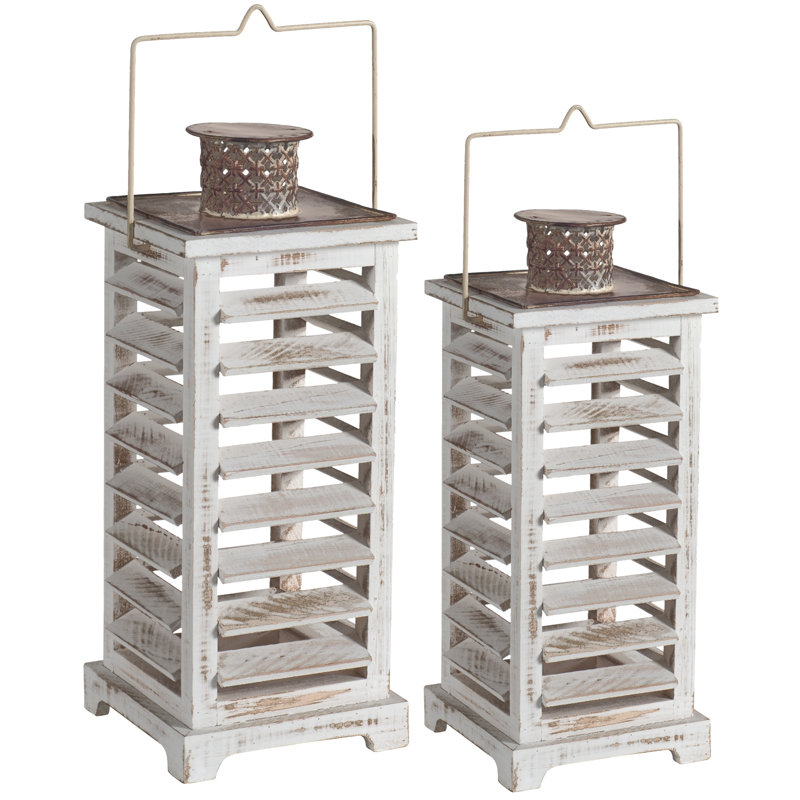 Ensemble de 2 lanternes en bois / fer