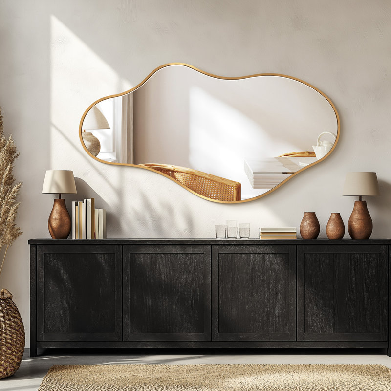 Irregular Metal Framed Wall Mirror, Asymmetrical Mirrors for Bathroom, Gold, 60" x 110" 