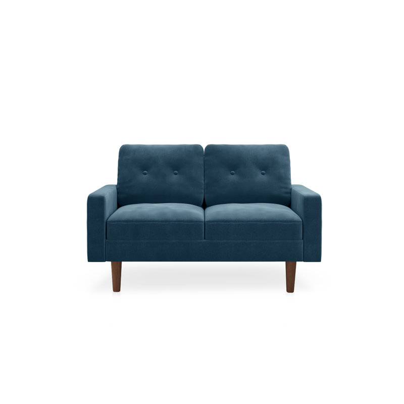 Madian Velvet Sofa, Prussian Blue Velvet, 32.7" H x 70" W x 30" D
