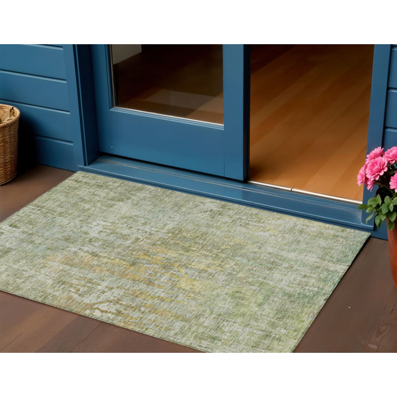 3' X 5' Sage Abstract Washable Indoor Outdoor Area Rug