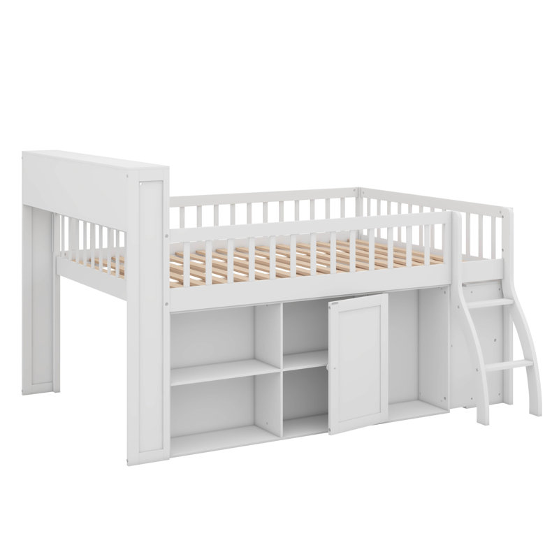 Lit mezzanine avec rangement intégré et tête de lit avec éclairage à DEL, Lit double, Blanc