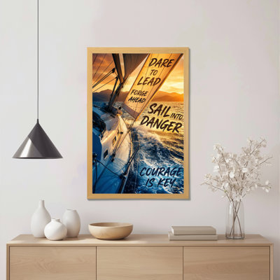 Sailing Boat Sunset Courage Motivational Quote Canvas Wrapped Wall Art Oil Painting Print For Home Office Decor