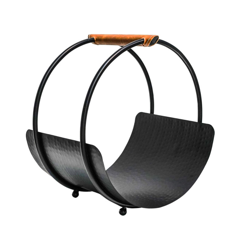 Leather Handle Round Log Holder H43cm W30.5cm