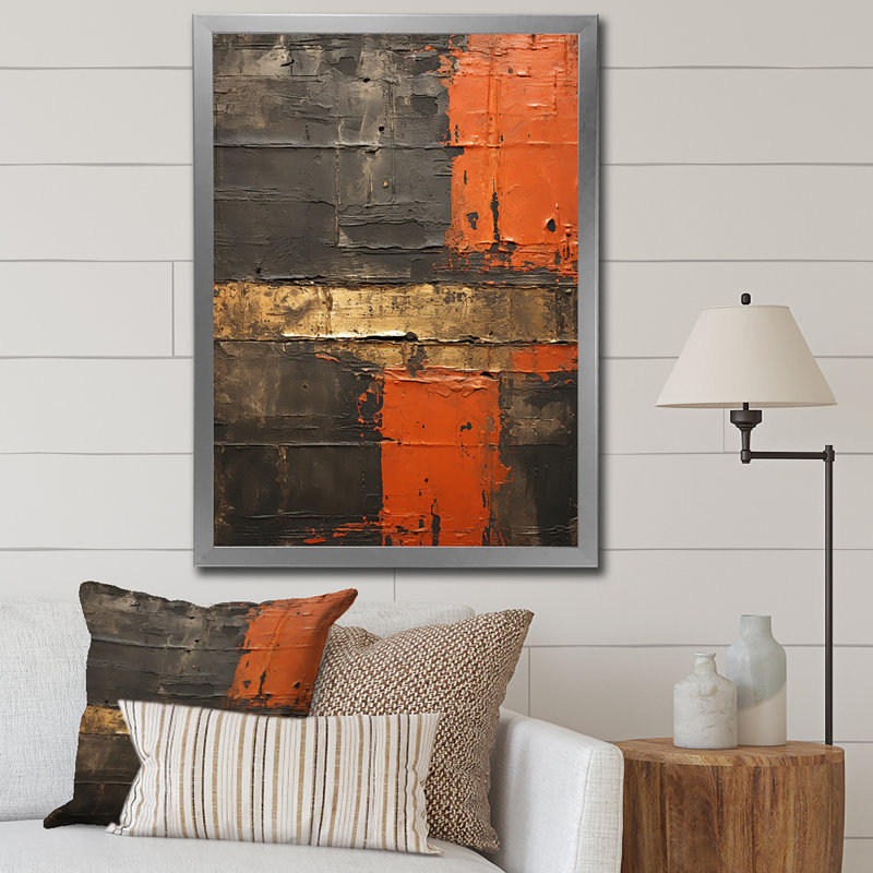 Passage in Time Distress Orange - impression, H 44 po x l 34 po x P 1,5 po, Cadre simple argenté