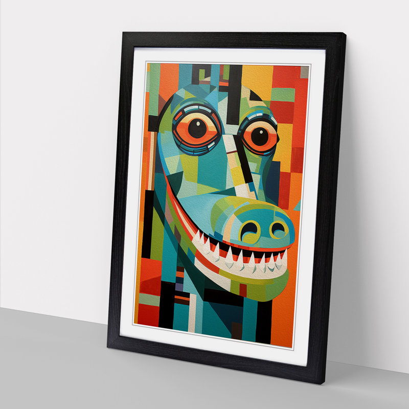 XYZ-FRM-V1223-1778 Alligator Constructivism No.3 - Single Picture Frame Print on Wood, 64cm H x 46cm W x 2cm D, Black