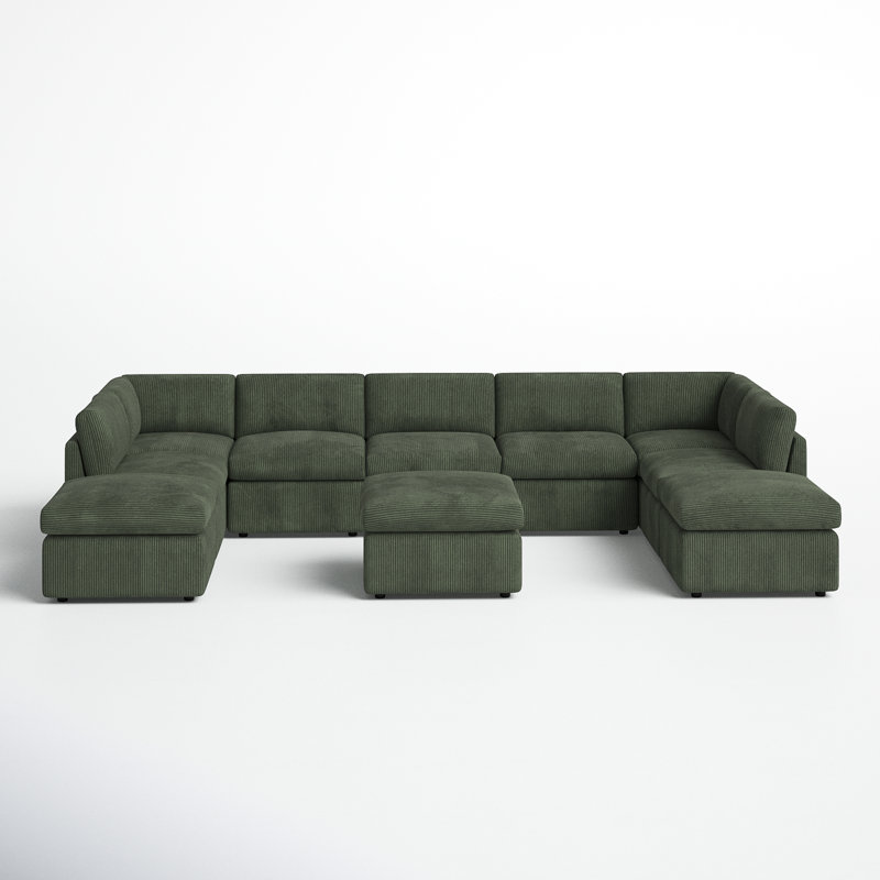 Arfsten Corduroy U-Shaped Sectional, Green Corduroy