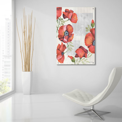 «Mid Century Poppies B» par Jean Plout, art mural en verre acrylique, 24 po x 36 po