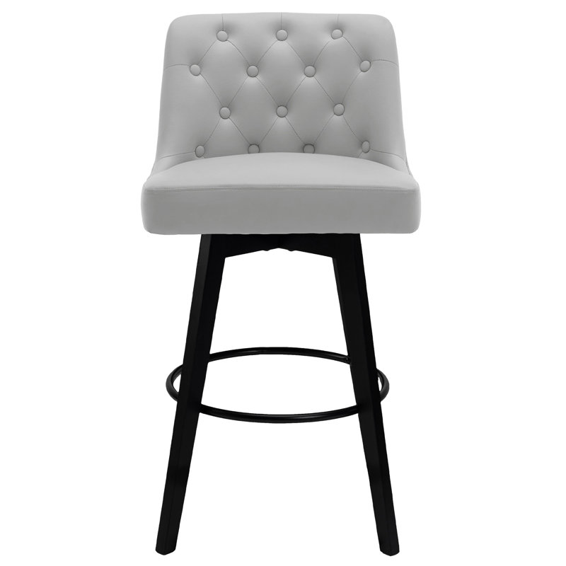 Ensemble de 2 tabourets de bar pivotants en cuir de polyuréthane à hauteur de comptoir de 30 po Minceta avec dossier bas et repose-pieds capitonnés, pieds en bois de hêtre massif pour îlot de cuisine gris clair