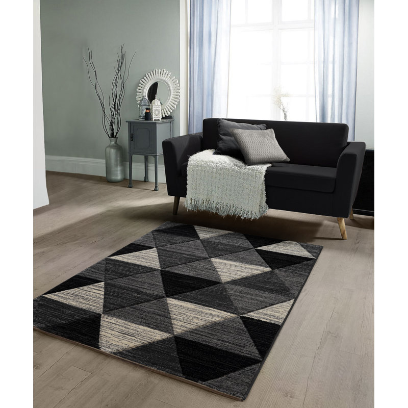 Carine Vision Grey/Black Rug, Rectangle 60 x 110cm