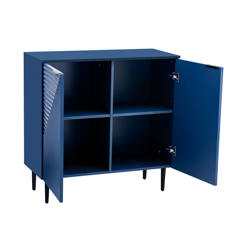 2 armoires modernes pour meuble télé - bleu marine, étagères réglables, porte géométrique chic de 2 côtés contemporains et fonctionnels avec tablettes