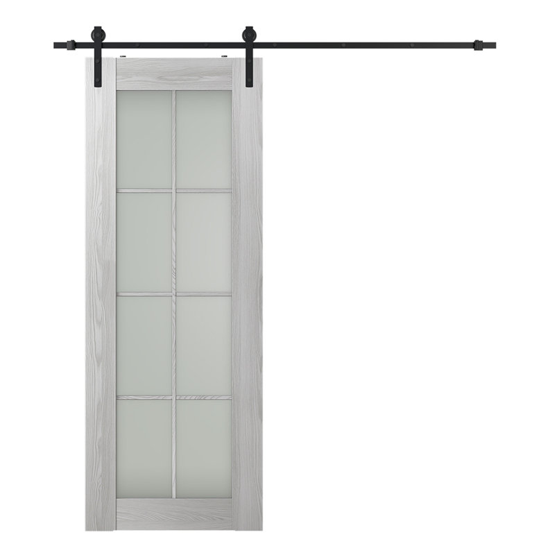 Porte de grange lambrissée préfinie en bois et verre sans trousse de quincaillerie d'installation, 27,75 po x 79,37 po