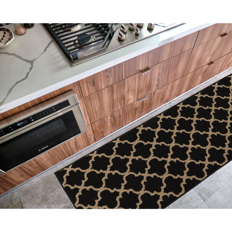 Multi-Size Wool-Effect Classic Arabesque Kitchen Runner Mat, Low-Profile, Stain-Resistant, Non-Slip, Runner 4' x 1'7"