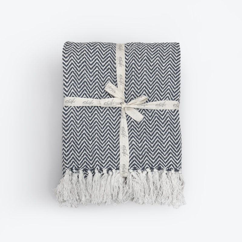 Audley Chevron Herringbone Throw Blanket, Charcoal, 150 cm x 200 cm