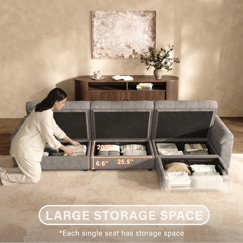73" Adjustable Seat Depth Cloud Modular Sectional Sofa With Storage, Light Gray Chenille