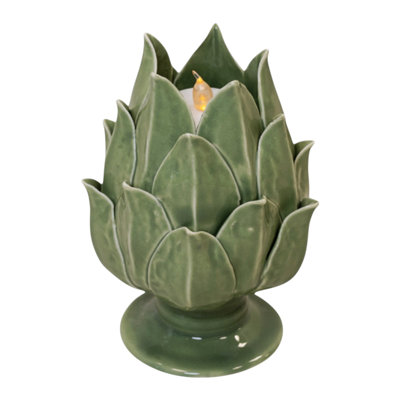 Sage Green Ceramic Artichoke Candle Holder