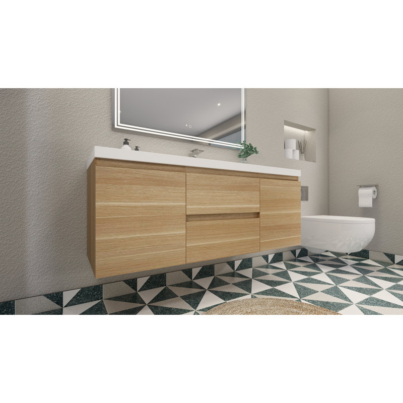 59'' Single Bathroom Vanity with Acrylic Top, White Oak