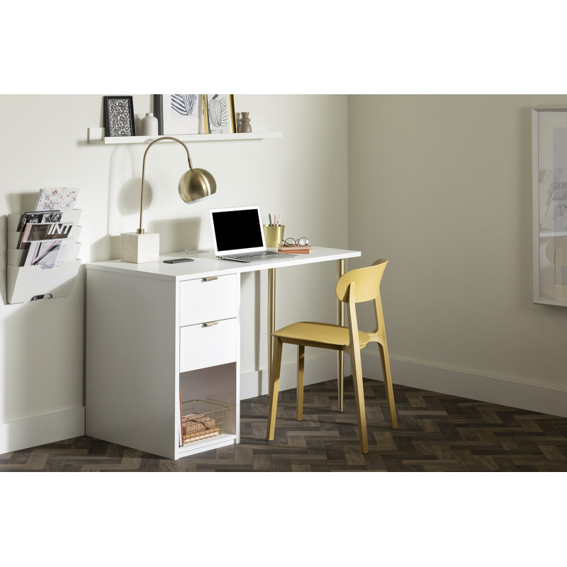 Pure White Wood Computer Desk with USB Port and Drawer